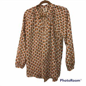 Anthropologie AISH AS NEW goldenrod Indian block Print flower tunic top L